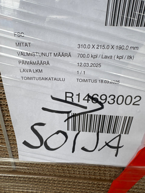 Lavallinen pahvilaatikoita 31x21,5x19cm, 700kpl erä